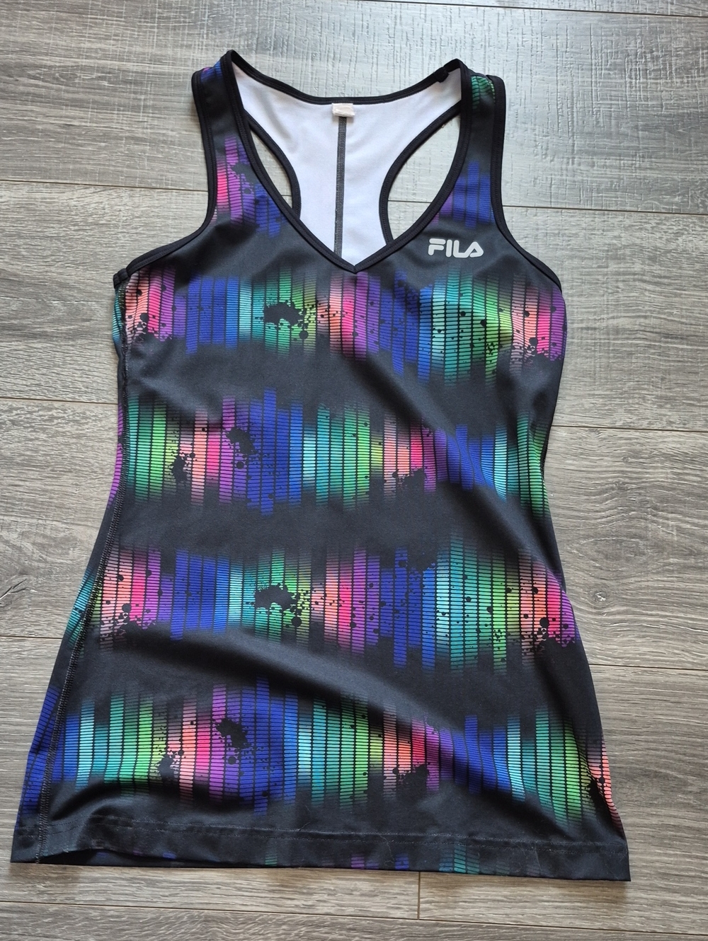 Fila Black Racerback Tank with Neon Gradient Bars